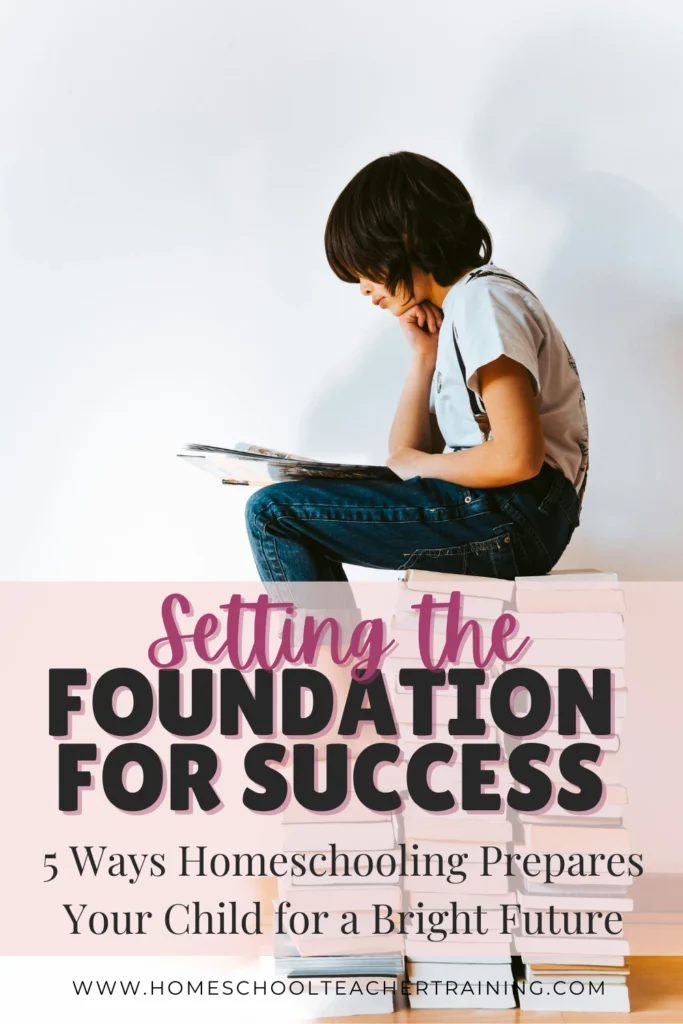 child sitting on stack of books