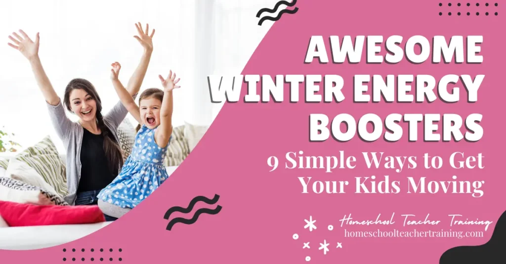 mom and child with hands raised. Awesome winter energy boosters