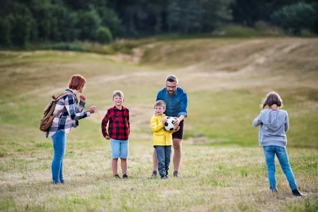family playing outside